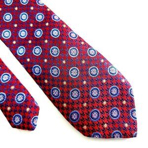 Joseph Abboud Red Herringbone Floral Geometric Blue Woven Short‎ Skinny Silk Tie